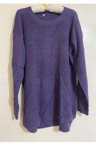 紫羅藍色針織長版網狀上衣洋裝