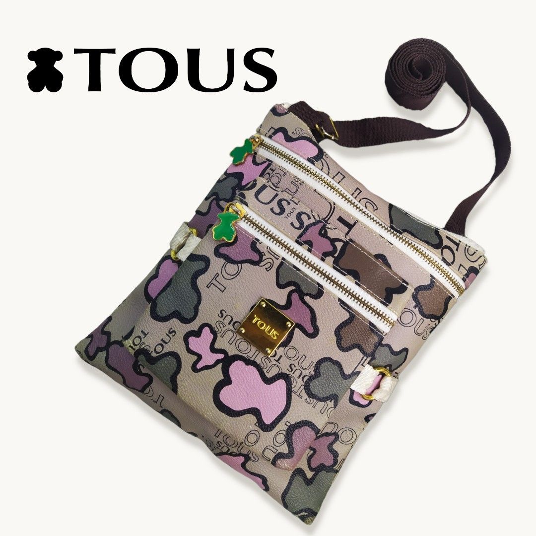 Authentic TOUS Multicolor Bear Prints Crossbody Messenger Bag
