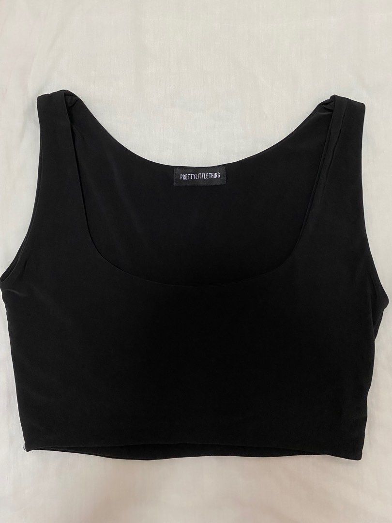 Pretty Little Thing  Black Slinky Square Neck Sleeveless Crop Top