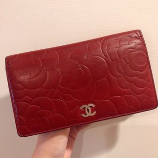 二手正品 Chanel 香奈兒 小羊皮 山茶花 皮夾 錢包