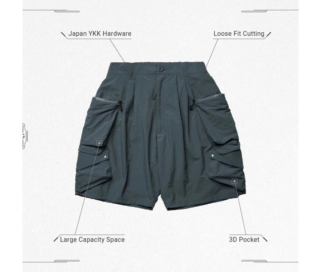 孤僻Goopi “PS-01” Pentagon Utility Shorts - Aqua, 他的時尚, 褲子