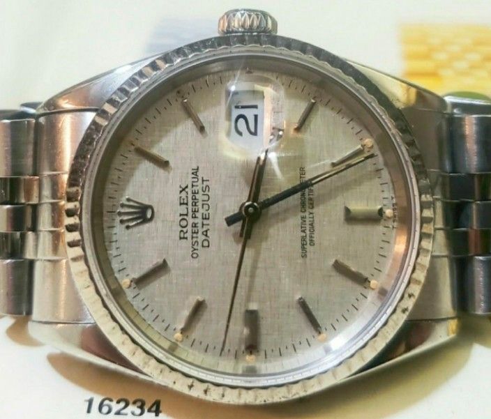 真品.銀鋼色布紋面.剛抹過油.狀態良佳ROLEX-16234 DATEJUST 全鋼全自動 