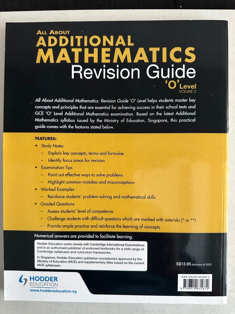 Additional math (Category: Assessment Books) located in Singapore. Submitted by turquoise123 (Listing ID 1204528198, Image 4). Description: Brand new and not been used.