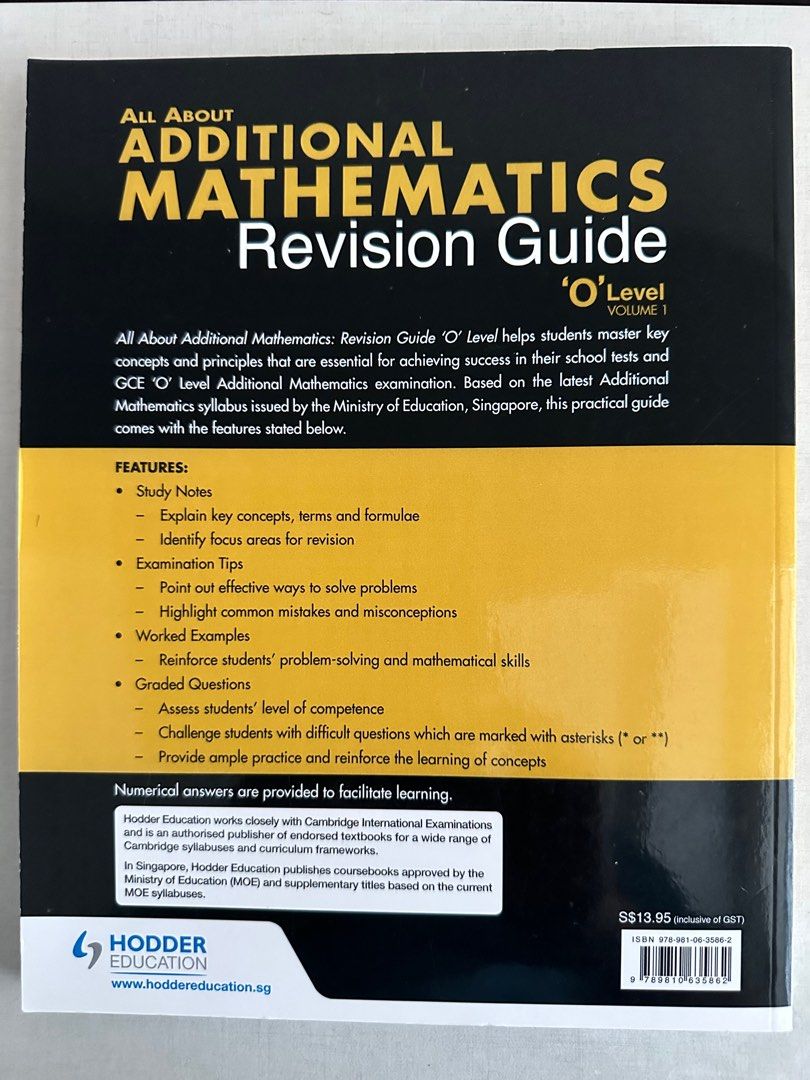 Additional math (Category: Assessment Books) located in Singapore. Submitted by turquoise123 (Listing ID 1204528198, Image 2). Description: Brand new and not been used.