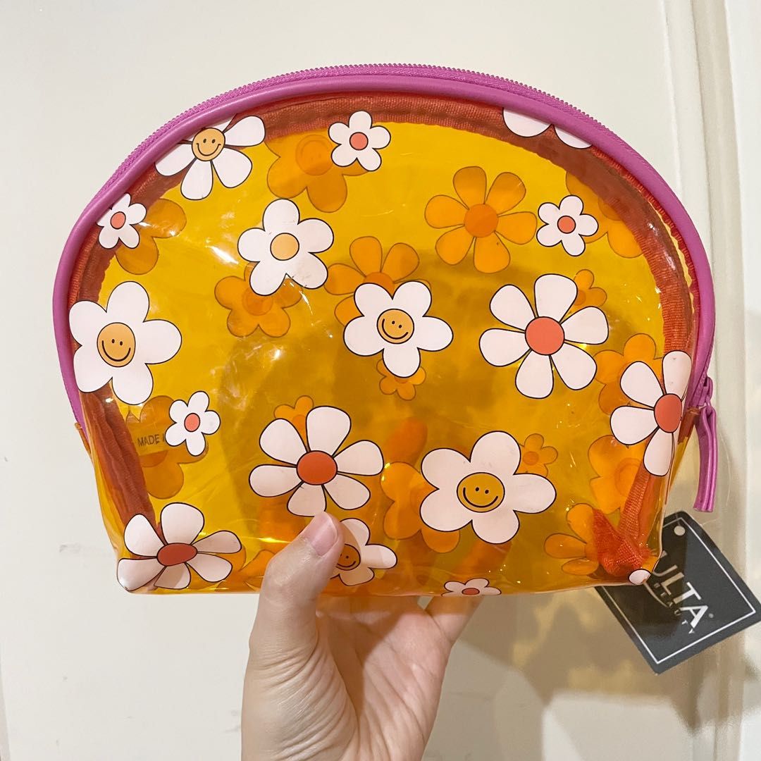 AUTHENTIC ULTA BEAUTY Yellow pink floral flower makeup bag pouch