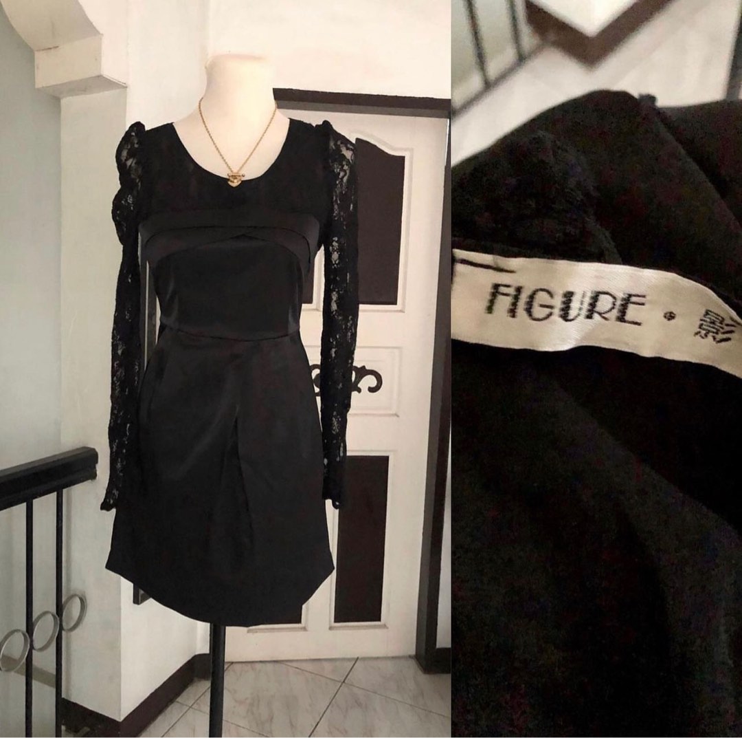 Satin Lace-Bust Dress in Black main image 1