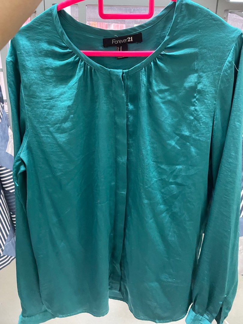 BLOUSE FOREVER 21 SATIN GREEN