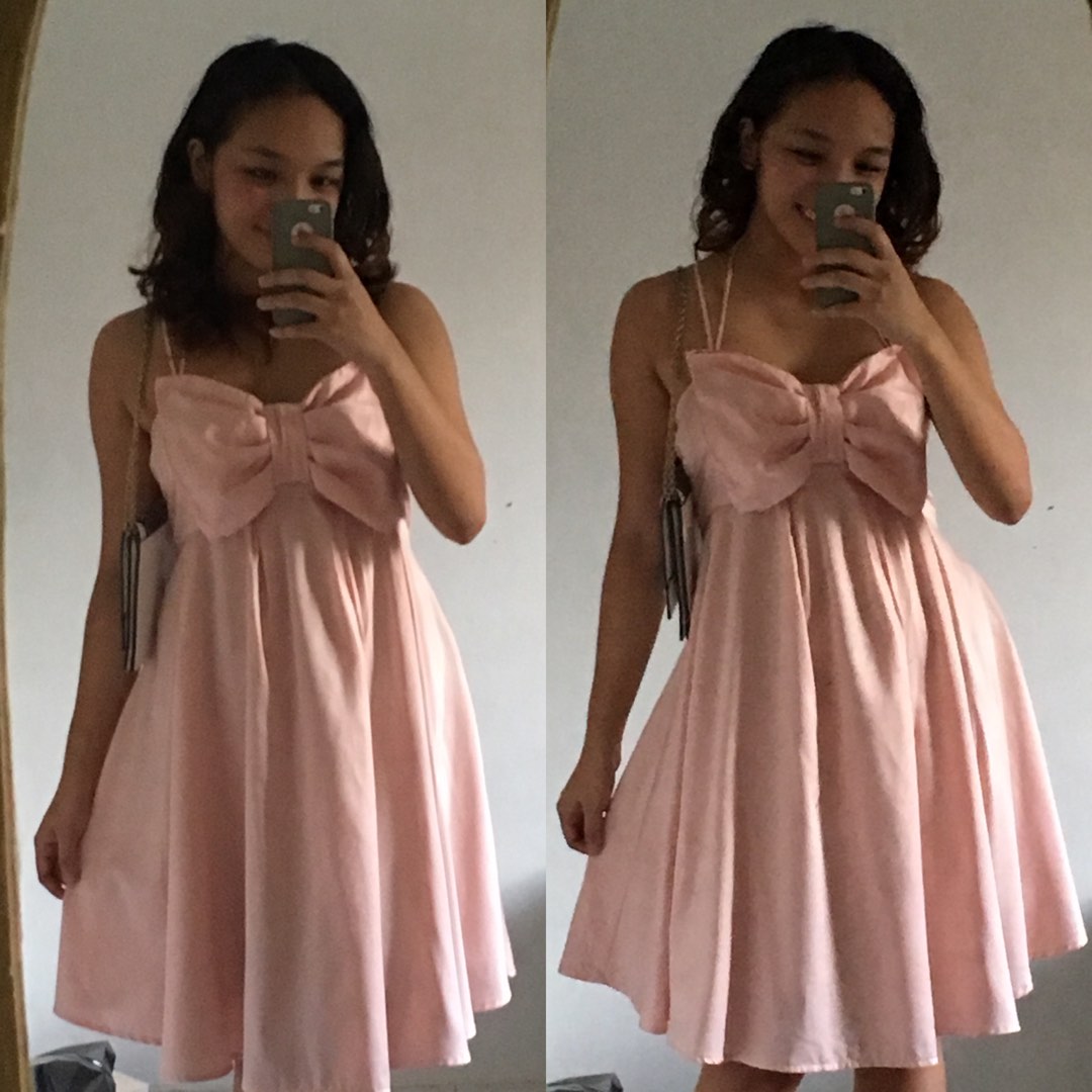 Blush pink halter dress bow dress blackpink jennie dress mini dress ribbon dress cocktail dress ...