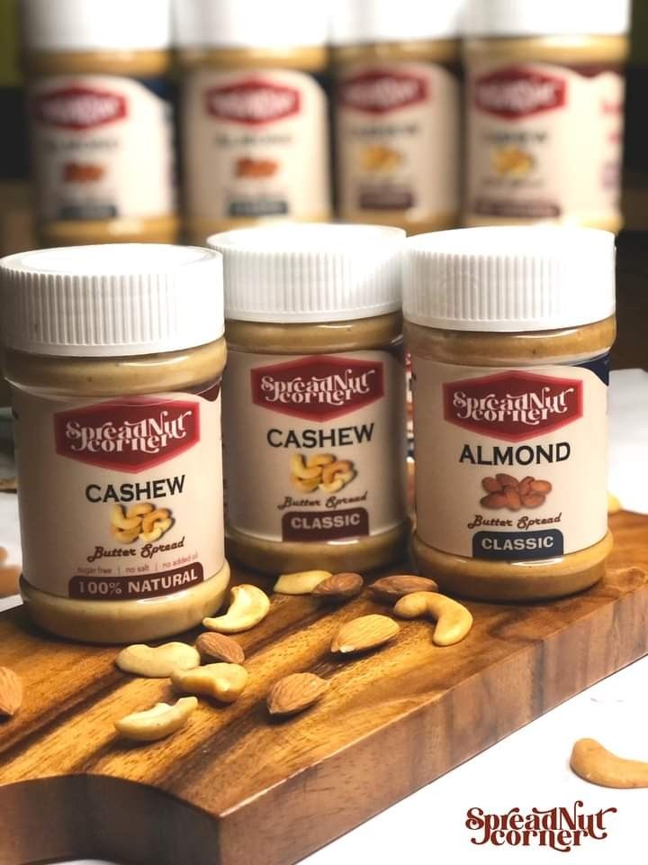Cashew & Almond Peanut Butter (Category: Local Eats) located in Calamba. Submitted by queenpreneur.ph (Listing ID 1204447507, Image 1). Description: Hello everyone! Treat yourself one of our homemade nut butters. Our products are gluten-free, high in fiber and protein, vegan, contain no preservatives, and contain no added oil. Enjoy our opening discount! 𝐕𝐚𝐫𝐢𝐚𝐧𝐭𝐬: Classic Cashew nut butter (sweetened) 200g Classic Almond nut butter (sweet