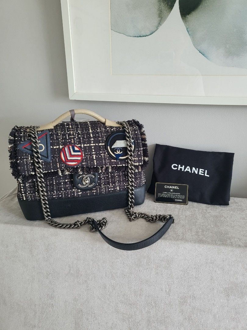 Chanel airline tweed flap bag, Luxury, Bags & Wallets on Carousell