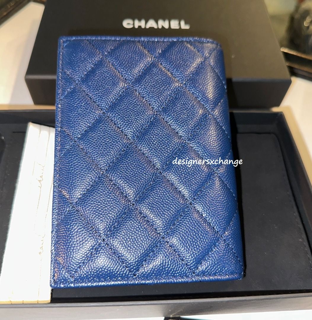 CHANEL Caviar Quilted Passport Holder Light Blue 953936