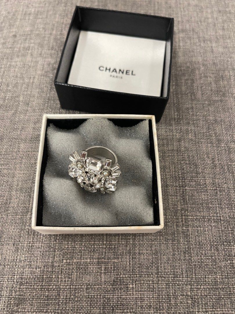 Chanel large CC crystal cocktail ring