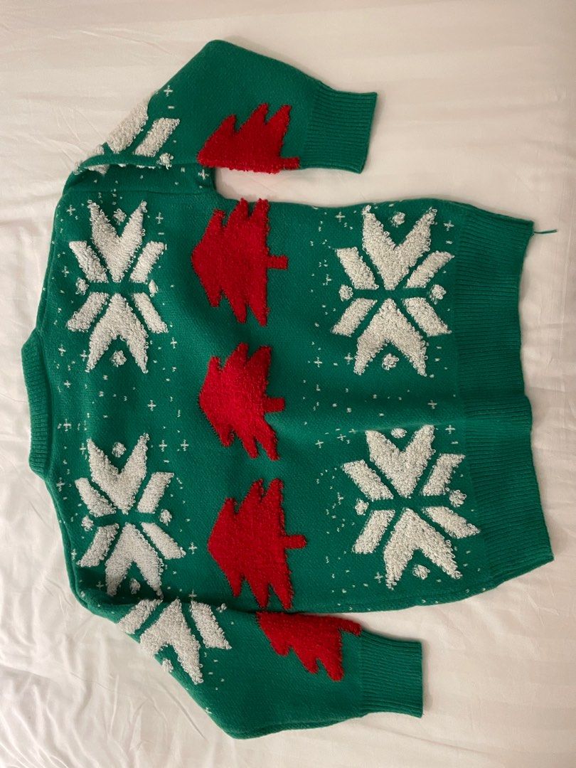Christmas Sweater Green Pattern Women s Fashion Coats Jackets