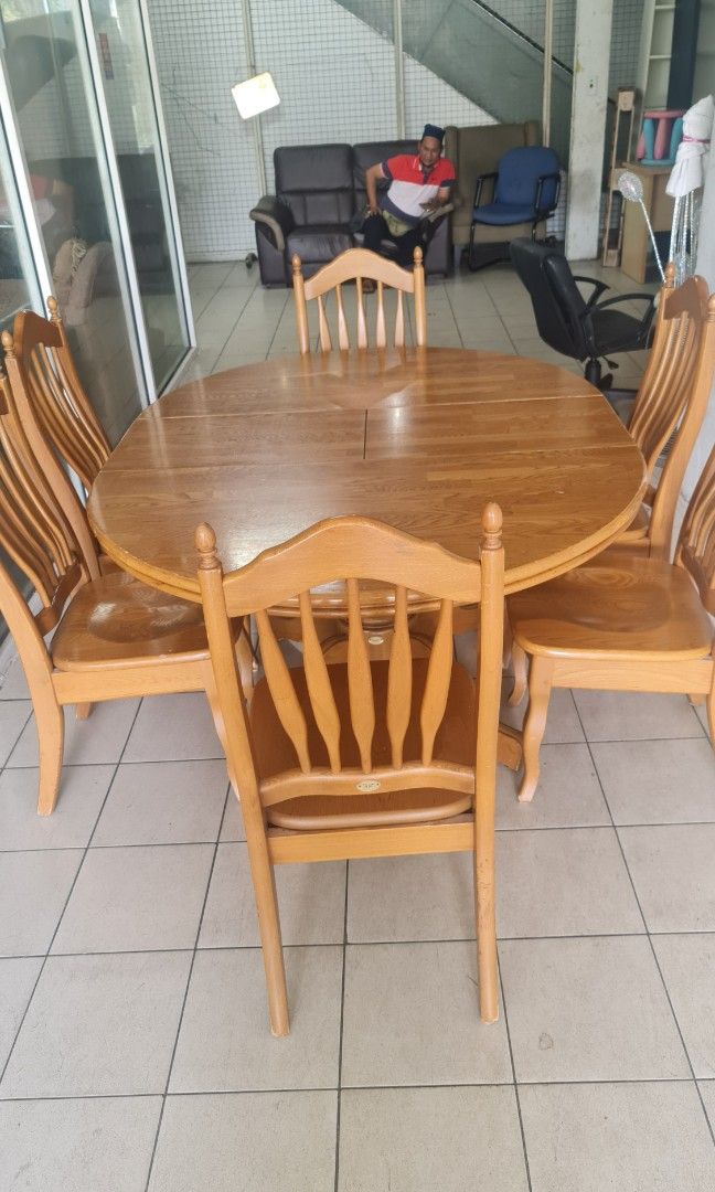 Dining set kayu nyatoh cap kuda extan table, Furniture & Home Living