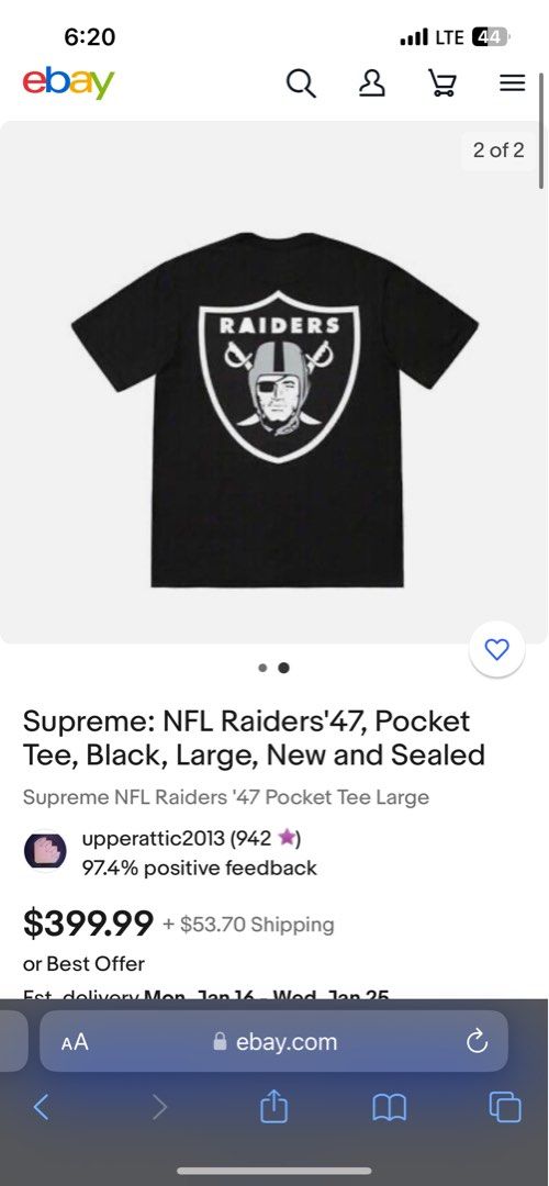 Supreme NFL x Raiders x '47 Pocket Tee Black