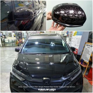 Glossy Forge Carbon Printed Vinyl Sticker Wrap Side Mirror of Honda Shuttle