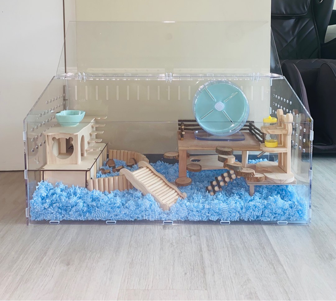 View of Hamster acrylic cage 80cm 100cm cage wooden accessories setup ideas ...