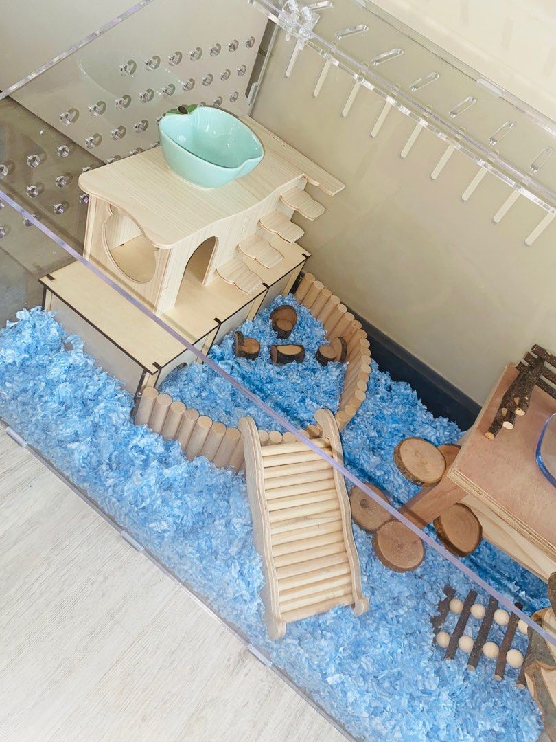 Hamster acrylic cage 80cm 100cm cage wooden accessories setup ideas ...