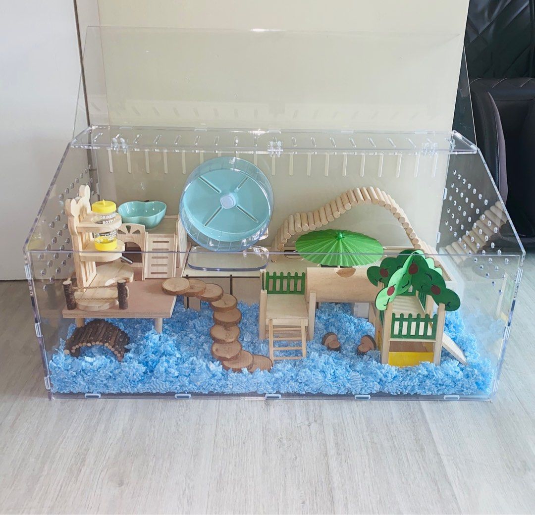 Hamster acrylic cage 80cm 100cm cage wooden accessories setup