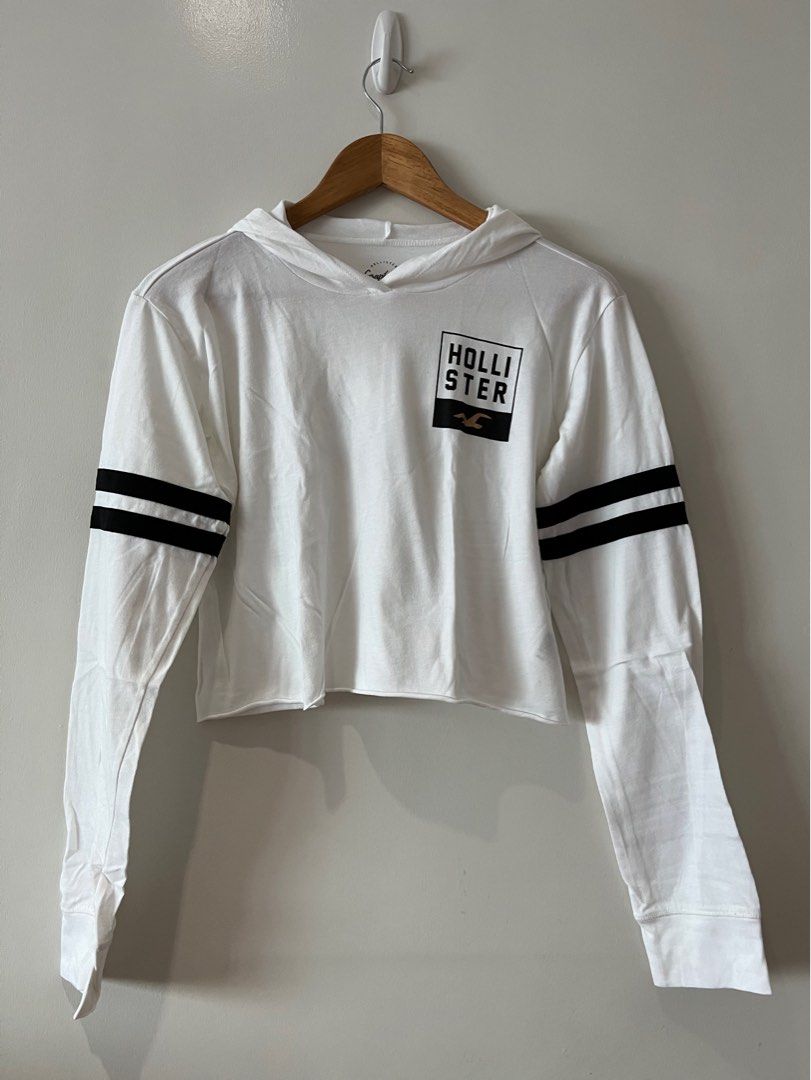 Hollister white cropped hoodie best sale