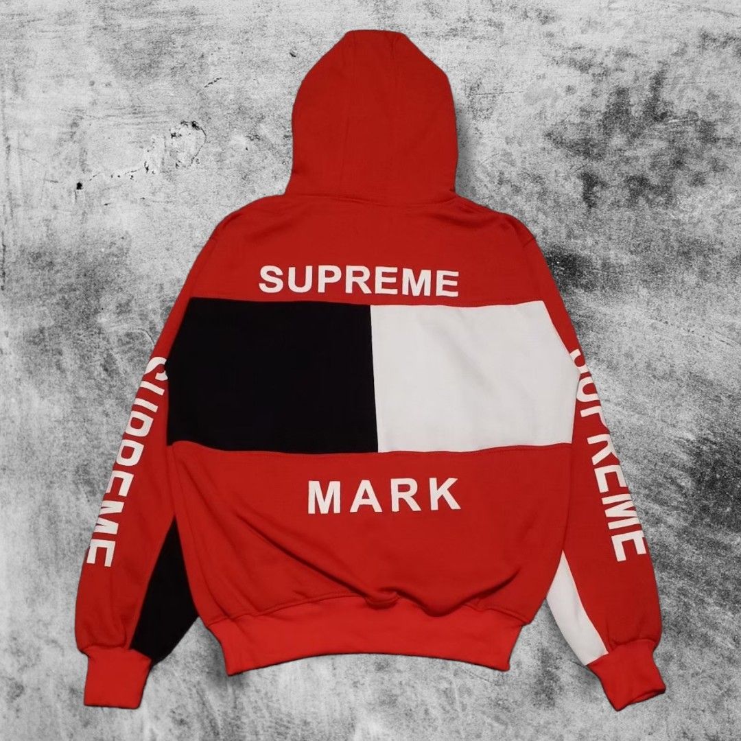 Hoodie Supreme Mark Three Tone Merah Putih Hitam
