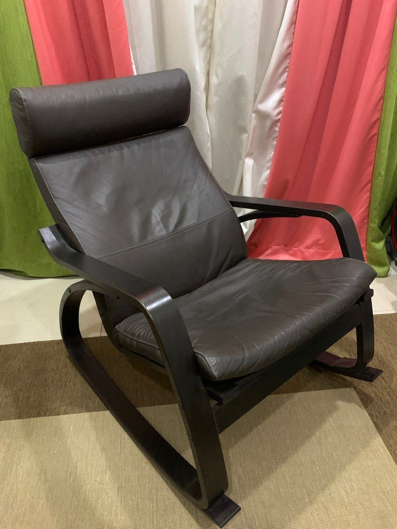 Ikea Poang Leather Rocking Chair, Furniture & Home Living, Furniture
