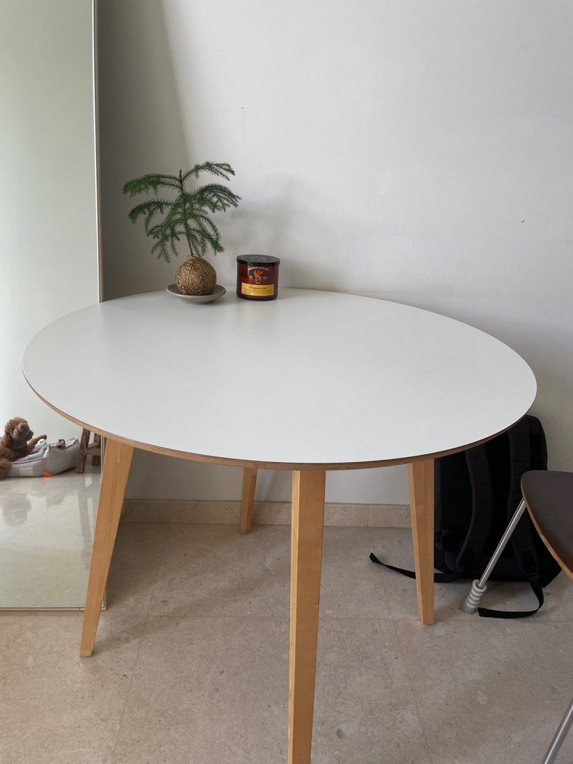 Ikea white round dining table, Furniture & Home Living, Furniture