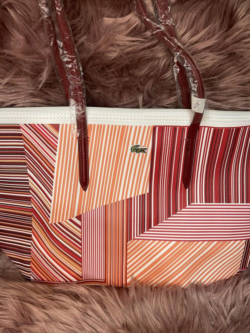 LACOSTE Tote Bag (Maroon Stripes), Women's Fashion, Bags & Wallets