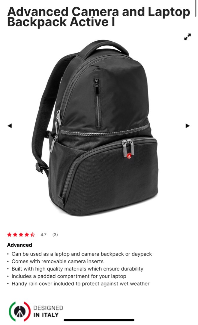Manfrotto Advanced Camera and Laptop Backpack Active I, Men's Fashion
