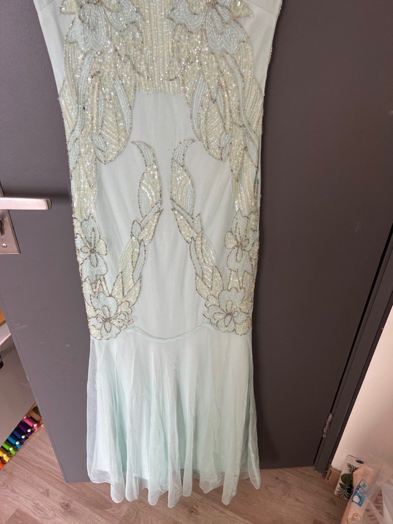 RENT] Miss Selfridge Embellished Maxi Dress in Mint Green, Women's Fashion,  Dresses & Sets, Dresses on Carousell