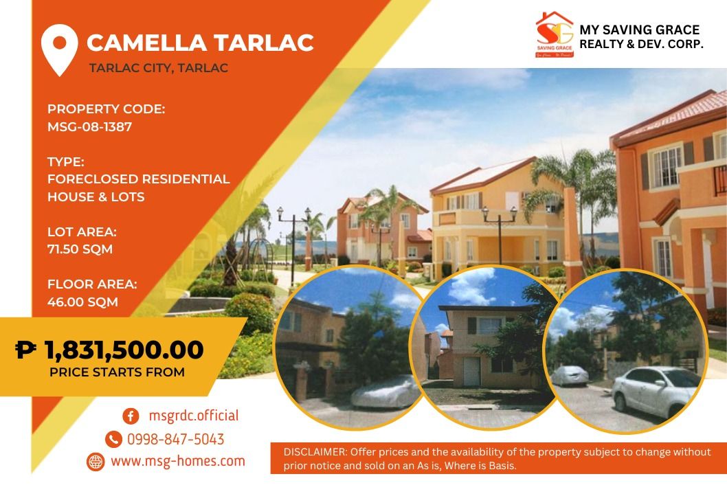 MSG081387 For Sale ResidentialHouse & Lot in Camella Tarlac, Brgy