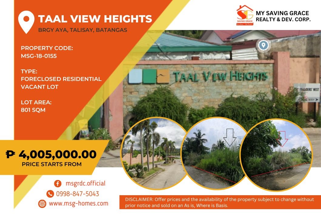 MSG180155 Taal View Heights Brgy Aya, Talisay, Batangas FORECLOSED