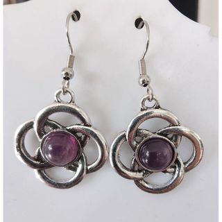 Natural Purple Amethyst Semi Precious Dangling Stone Bowknot Jewelry Earrings