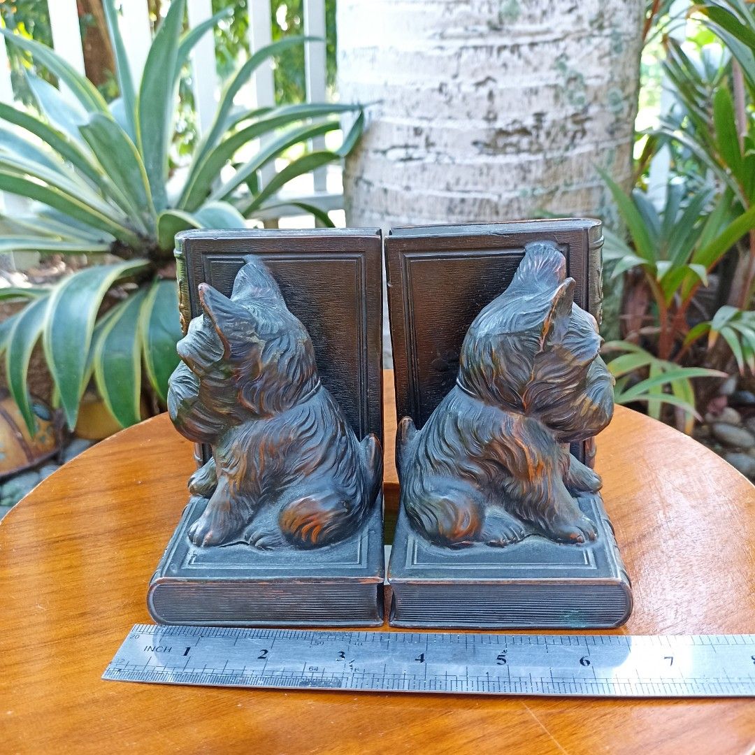 Copper Terrier Bookend Pair, Made In Occupied Japan (that means between
