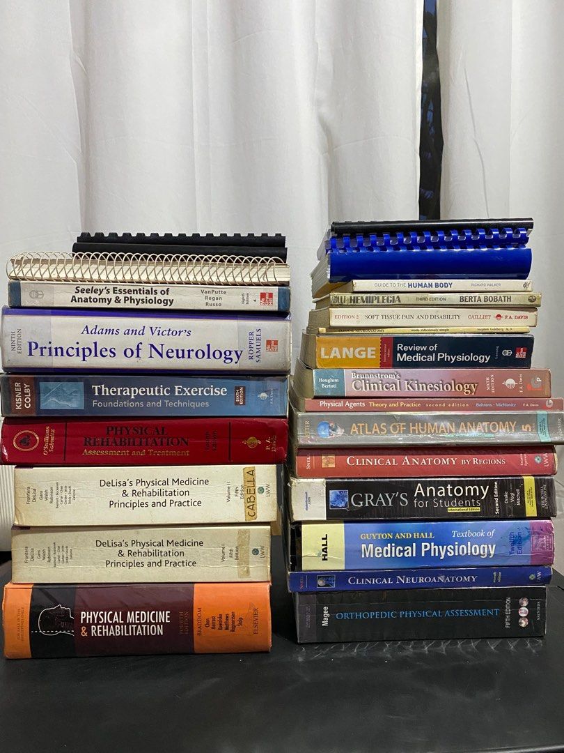 [PT BOOKS] Physical Therapy Books (Category: Textbooks) located in Manila. Submitted by crlsngl (Listing ID 1204570505, Image 1). Description: i am not the first owner of most books so please manage your expectation. <seeley> anatomy and physiology - 300 <adams and victor> principles of neurology - 1500 <kisner> therapeutic exercise - sold <o'sullivan> physical rehabilitation - 800 <de lisa> physical medicine and rehabilitation: principles and pr