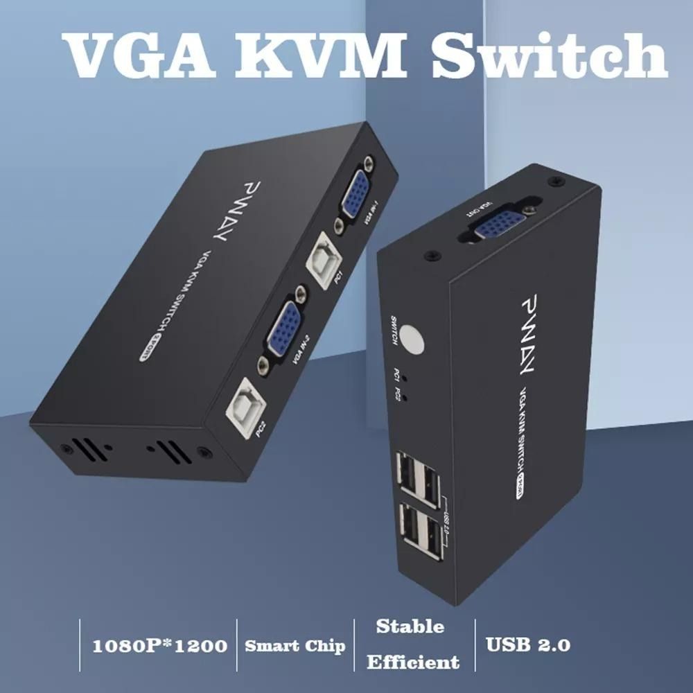 PWAYKVM Switch VGA Support USB 2.0 VGA Splitter Box, Keyboard Mouse