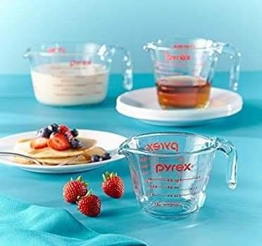 LAST SET Pyrex Glass Measuring Cup Set, 3-piece (No Box) (Category: Other Kitchenware & Tableware) located in Pasig City. Submitted by bolddeer_2ab1c6 (Listing ID 1204610935, Image 2). Description: Authentic 🔸️bought from 🇺🇲 🔸️ 🇵🇭 onhand This handy trio of measuring cups ensures you'll always have the right size on hand. Each has easy-to-read measurement markings in red for at-a-glance precision, easy-grip handles, and spouts designed for c