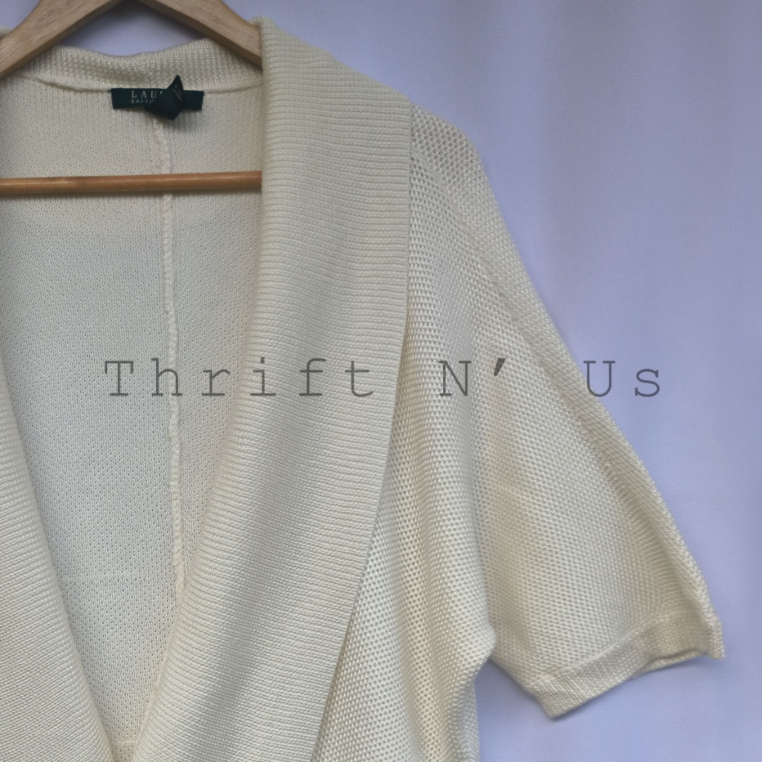 Ralph Lauren cotton knit cardigan, women's size M (approx.) cotton white type Vintage Second Hand