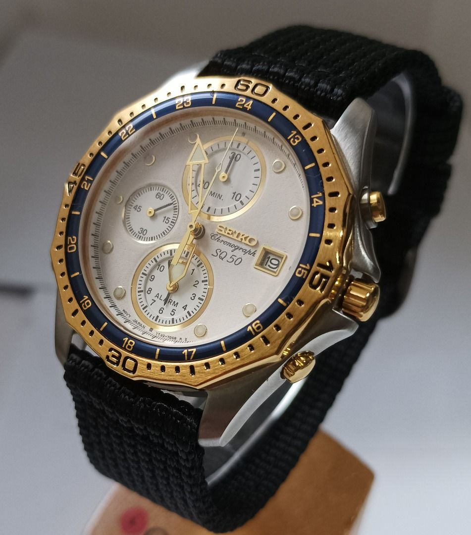 Rare Vintage Seiko Gold Accent Alarm Chronograph SQ50 Men's Watch, Luxury,  Watches on Carousell