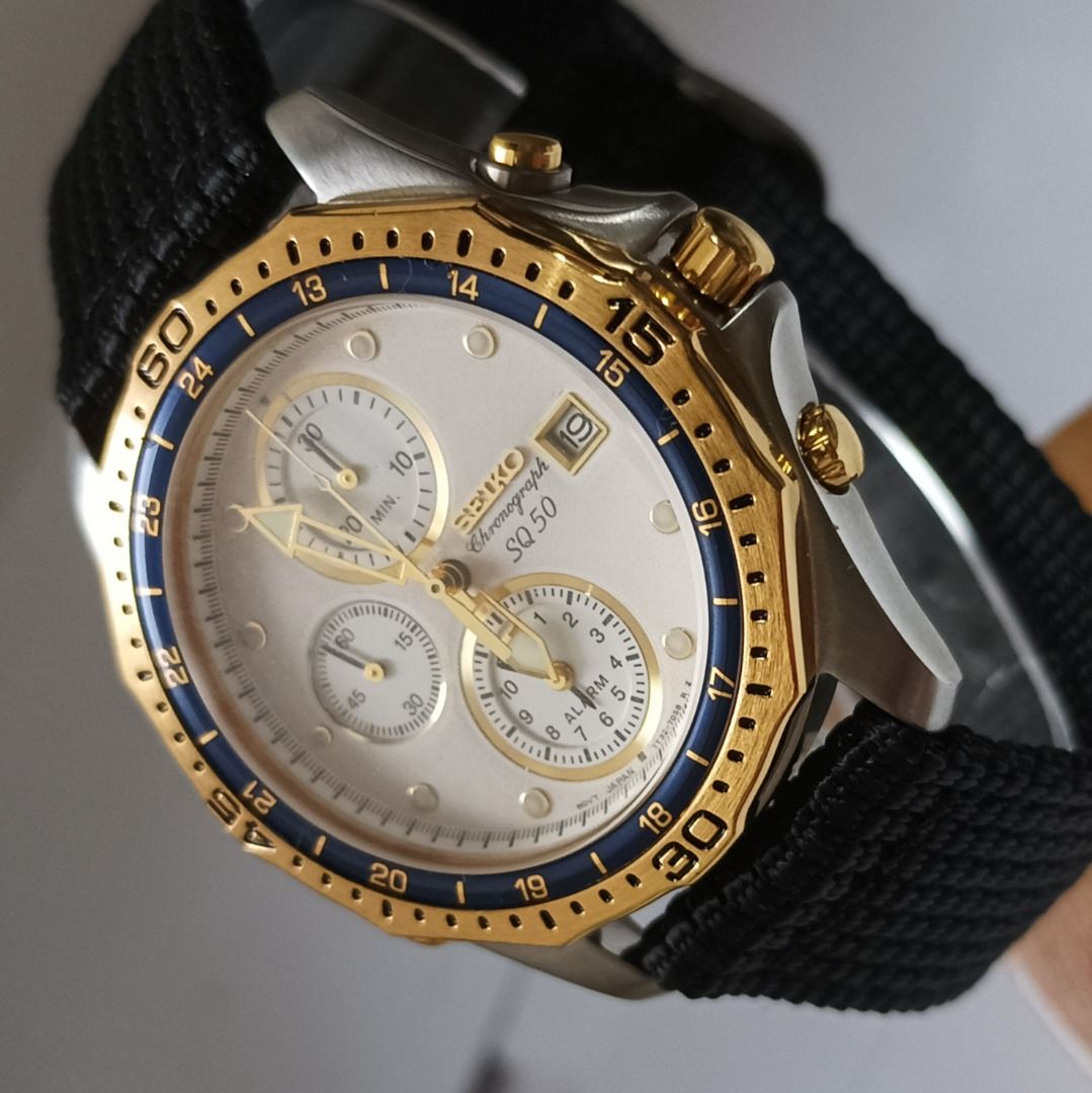 Rare Vintage Seiko Gold Accent Alarm Chronograph SQ50 Men's Watch, Luxury,  Watches on Carousell