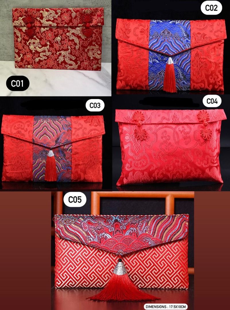 Red Envelope Wedding Chinese New Year Birthday Sealed Silk Brocade Envelope Bag Ang Bao H098