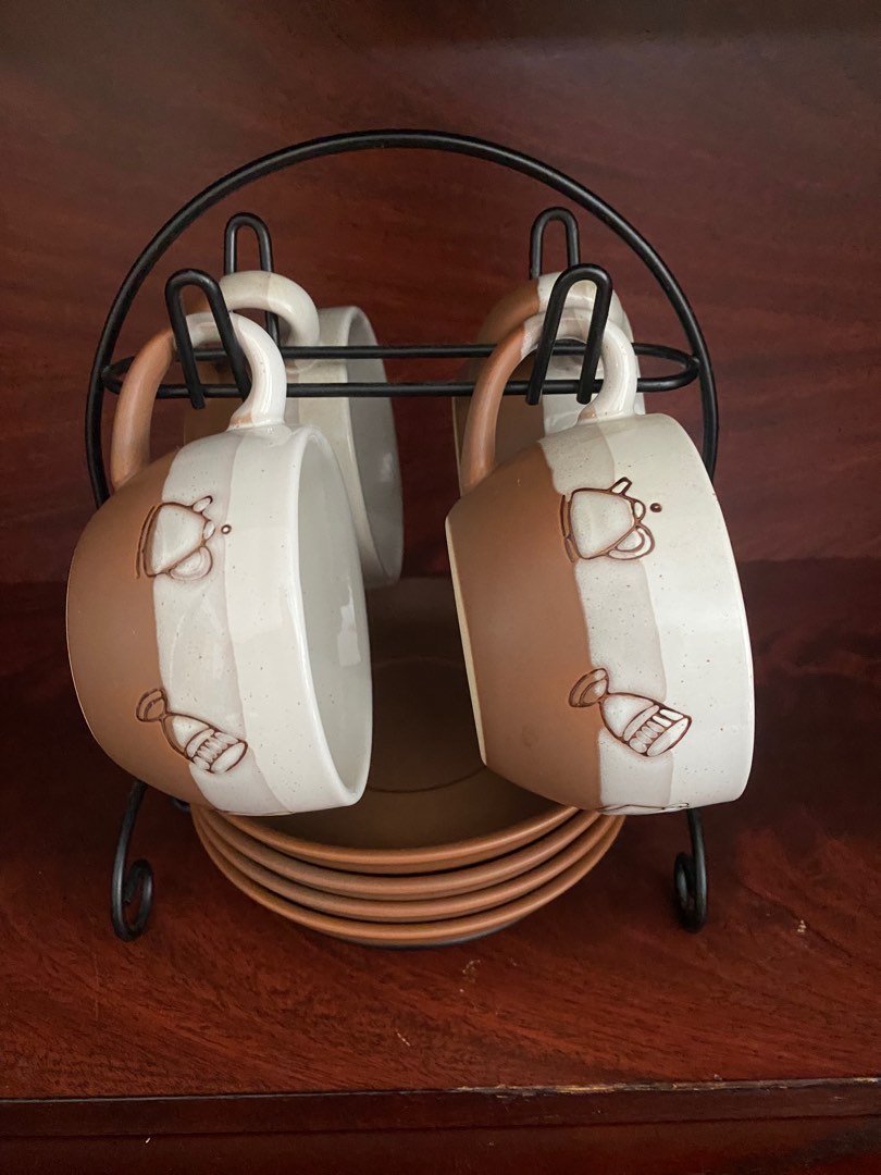 Set of coffee mugs + saucers, Furniture & Home Living, Kitchenware