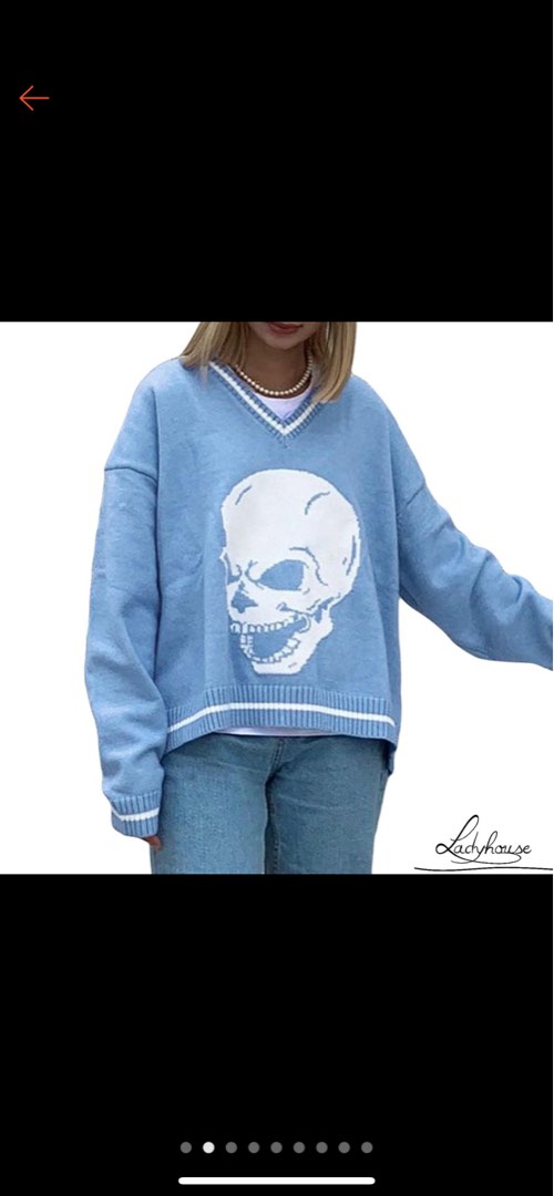 shein hcw blue skull sweater heaven cant wait, Women's Fashion