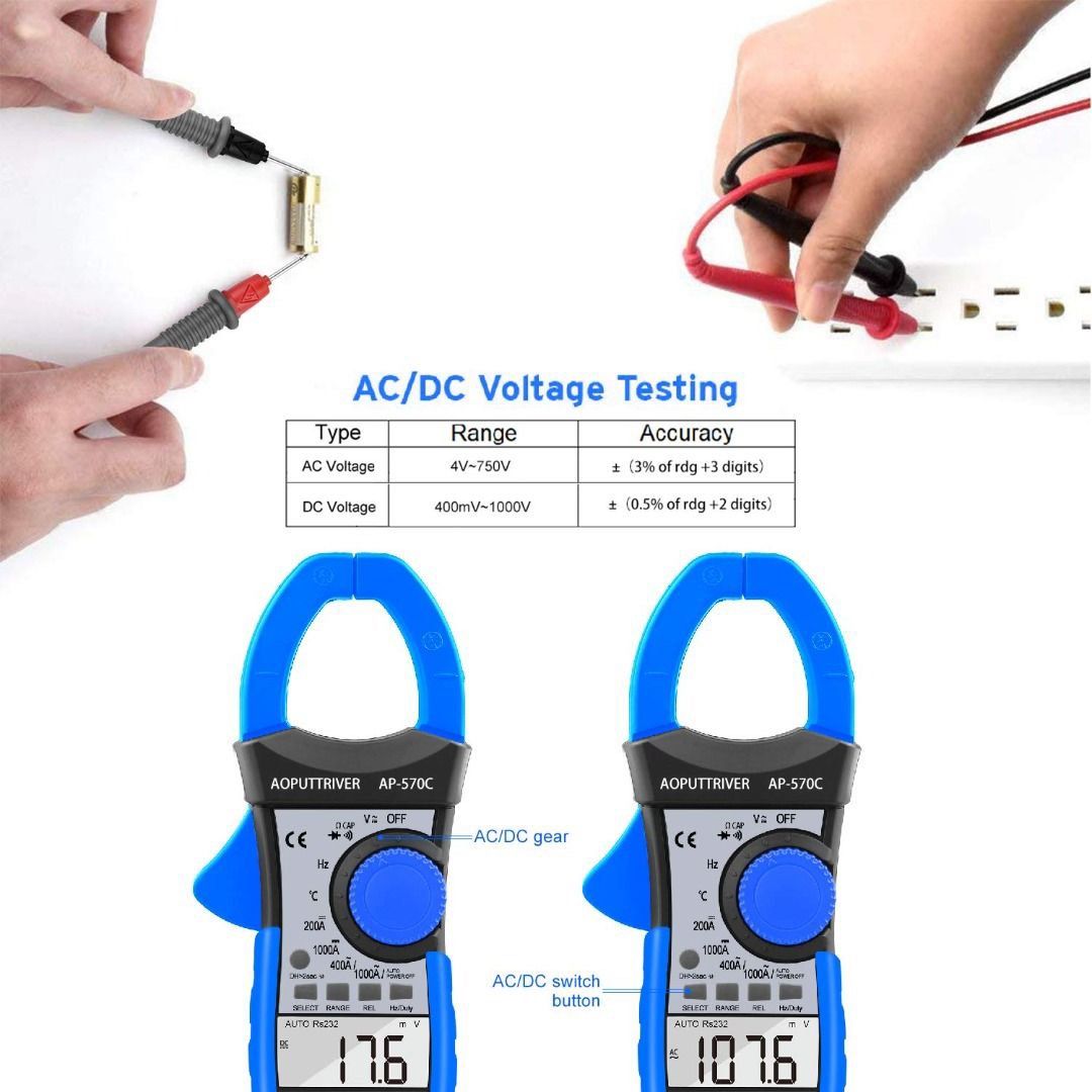 T850 Digital Clamp Meter Multimeter AP-570C 4000 Counts Auto Range ...