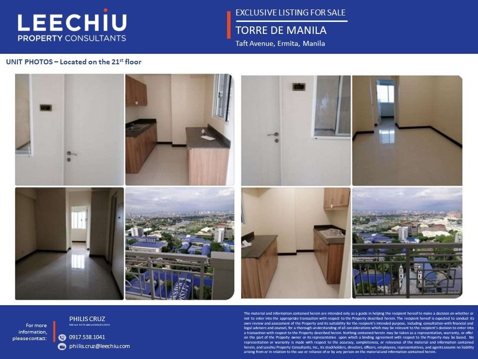 Torre De Manila 3 bedrooms for Sale, Taft Avenue, Ermita, Manila