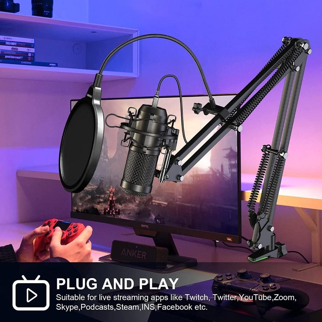 USB Condenser Microphone, Aokeo 192kHZ/24bit Professional PC Streaming