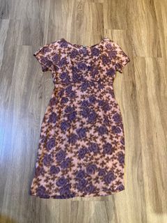 1950s metal zipper pure vintage silk rose Floral Dress