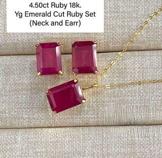 4.5p Carat Ruby in 18K YG Emerald Cut Ruby Set ( Necklace and Earring)