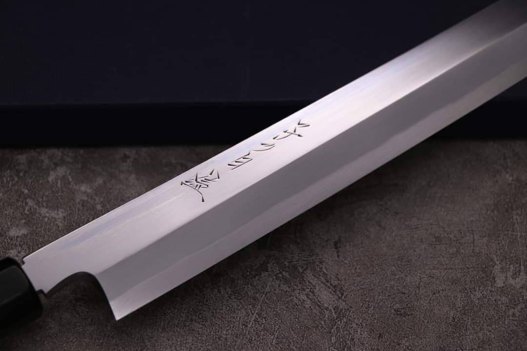 堺打刃物】銀三鋼 本鍛錬 鬼反り 先丸蛸引き300mm 黒檀八角水牛柄