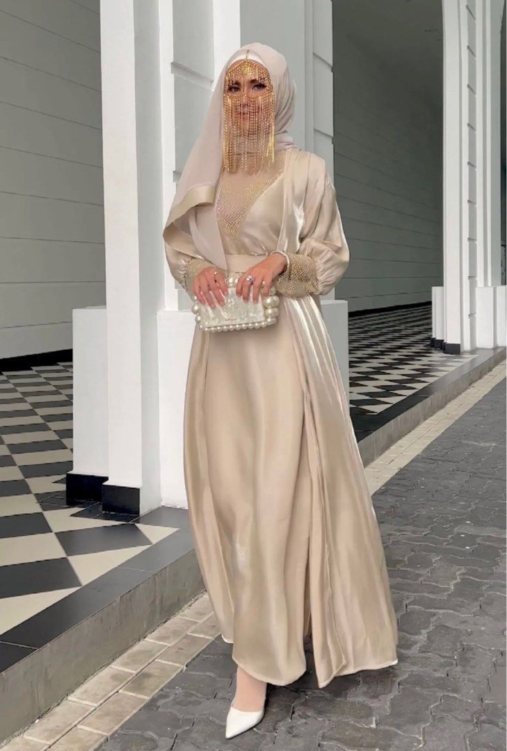 Muslim Fashion Abaya Women Dress Big Hem Satin Luxury Silk Robes